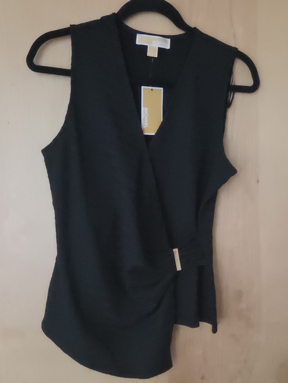 Michael Kors Sleeveless Black Wrap-Front Women's Top